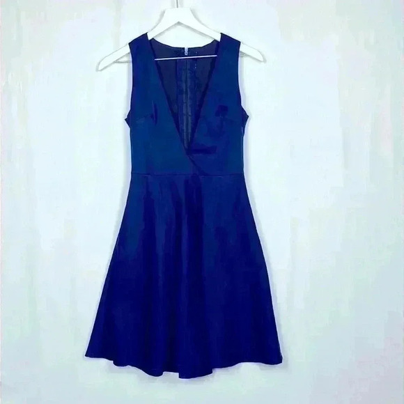 Navy Blue Womens Dress Dark Navy Blue S Back Zip Pockets Swingy Skirt Flare Fun - Picture 1 of 10